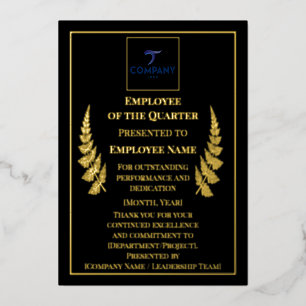 Carte De Vœux En Aluminium Employé du trimestre - Récompense personnalisée en