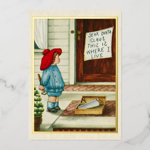 Carte De Vœux En Aluminium Enfant vintage des années 1910 avec lettre au Père