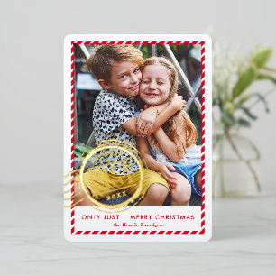 Carte De Vœux En Aluminium ENFANTS NOËL PHOTO mignonne Nice Liste timbre or r