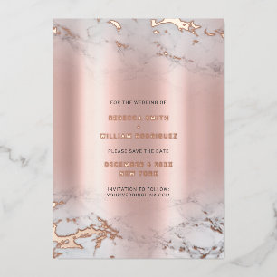 Carte De Vœux En Aluminium Enregistrer La Date Rosegold Marble Real Foil Cart