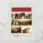 Carte De Vœux En Aluminium Envoi d'amour Rouge et or Photo Collage Famille<br><div class="desc">Partagez des moments de coeur avec cette carte de vacances "Envoi d'amour", avec un design minimaliste chaleureux avec un en-tête bordeaux encadré d'or et un script élégant. La carte présente une mise en page multi-photo, parfaite pour afficher des souvenirs de famille précieux. Le texte du nom de famille en bas...</div>