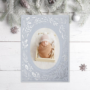 Carte De Vœux En Aluminium Épinette traditionnelle et houx bleu glace