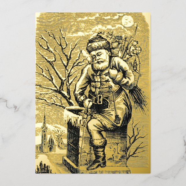 Carte De Vœux En Aluminium Époque Victorienne 1875 Père Noël Avec Jouets Noël (Recto)