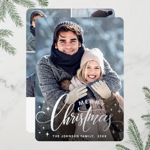 Carte De Vœux En Aluminium Étincelle Joyeux Noël 5 PHOTO Salutation Argent