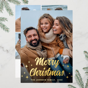 Carte De Vœux En Aluminium Étincelle Joyeux Noël 5 PHOTO Salutation Gold