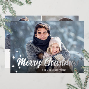 Carte De Vœux En Aluminium Étincelle Noël 3 PHOTO Salutation Argent
