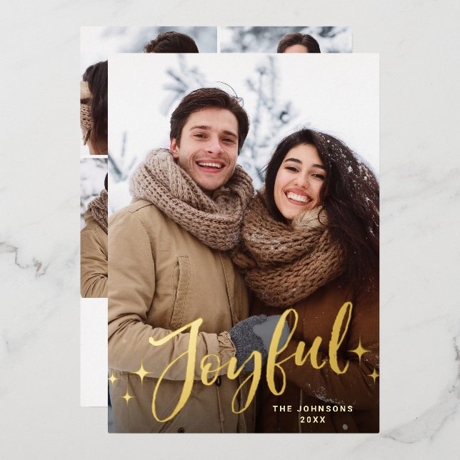 Carte De Vœux En Aluminium Étincelle Noël moderne 5 PHOTO Salutation or (Recto/Verso)