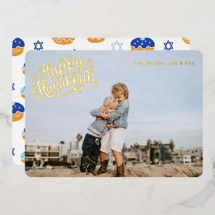 Carte De Vœux En Aluminium Étoiles amusantes de Hanukkah et or à motif de bei