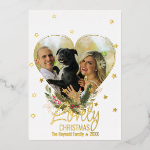 Carte De Vœux En Aluminium Étoiles de paillettes d'or Feuille d'amour de Noël