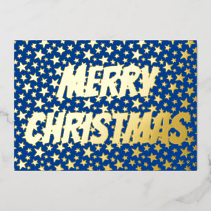 Carte De Vœux En Aluminium étoiles élégantes modernes Joyeux Noël bleu marine