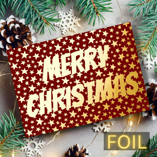 Carte De Vœux En Aluminium étoiles élégantes modernes Joyeux Noël bordeaux ro