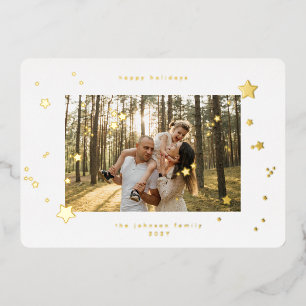Carte De Vœux En Aluminium Étoiles Moderne de Noël en Or Pressé Photo Joyeux