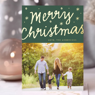 Carte De Vœux En Aluminium Étoiles Vertes Or Lettre Joyeux Noël Photo