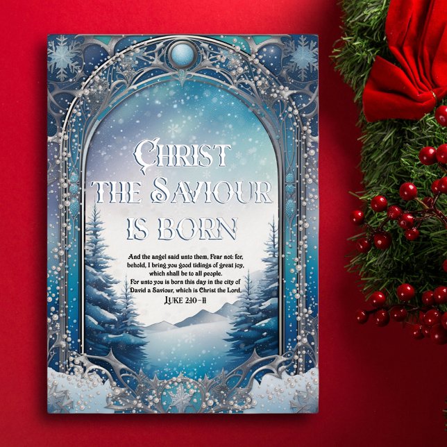 Carte De Vœux En Aluminium Évangile de Luke Winter Wonderland Bleu Noël (Créateur téléchargé)