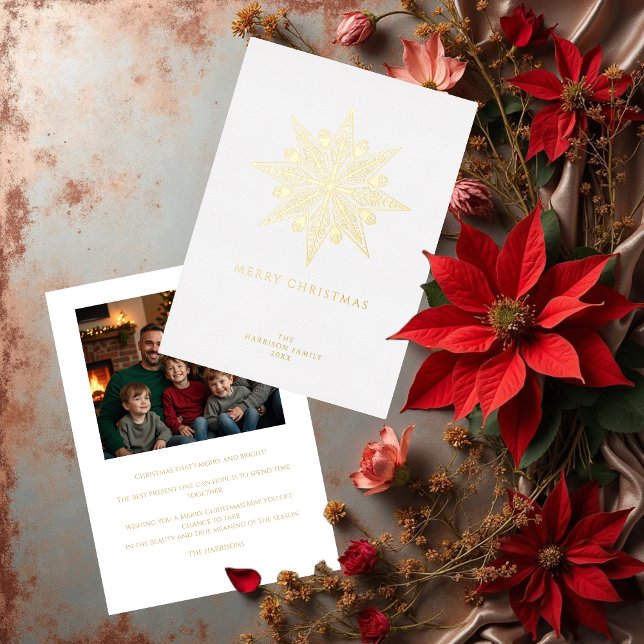 Carte De Vœux En Aluminium Exquisite Ornate Stylish Christmas Star Gold (Exquisite Ornate Stylish Christmas Star Gold Metallic Foil Holiday Cards with Back Photo. )