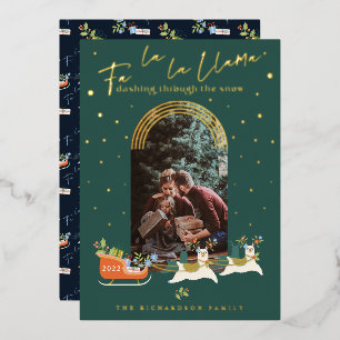 Carte De Vœux En Aluminium Fa La Christmas Llama Reindees & Sleigh Photo