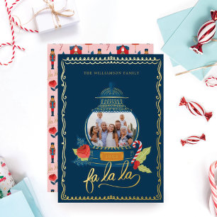 Carte De Vœux En Aluminium Fa La Nutcracker Noël Famille Photo Snow Globe