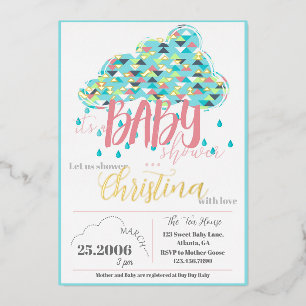 Carte De Vœux En Aluminium Faire-part de Baby Shower Moderne à Feuille d'Or d