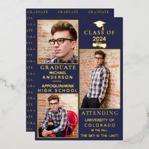 Carte De Vœux En Aluminium Faire-part de graduation de la Marine Gold Foil HS