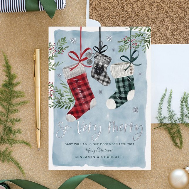 Carte De Vœux En Aluminium Faire-part de grossesse aquarelle famille bas (Créateur téléchargé)