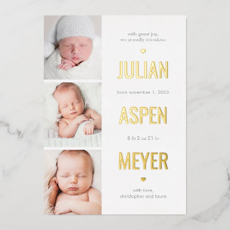 Carte De Vœux En Aluminium Faire-part de naissance bébé à grille moderne
