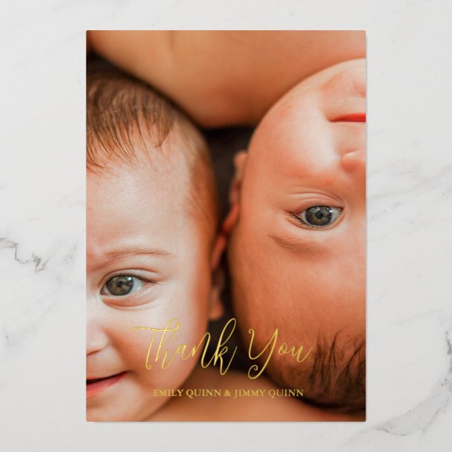 Carte De Vœux En Aluminium Faire-part de naissance photo Twin Overjoyed Merci (Recto)