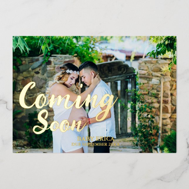 Carte De Vœux En Aluminium Faire-part photo de grossesse | Minimal À Venir (Recto)