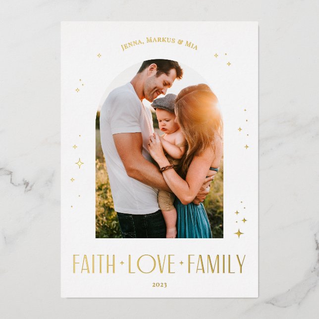 Carte De Vœux En Aluminium Faith Love Famille Arc Moderne Design de Noël (Recto)