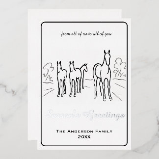 Carte De Vœux En Aluminium Famille de chevaux sauvages minimaliste personnali