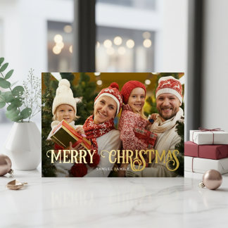 Carte De Vœux En Aluminium Famille de typographie élégante pour photo de Noël