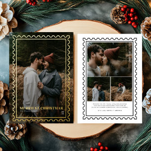 Carte De Vœux En Aluminium Famille du timbre de Noël le plus joyeux Photo