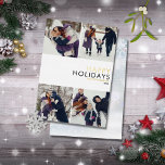 Carte De Vœux En Aluminium Famille moderne 4 Photo Collage Chic Christmas Gol<br><div class="desc">Répandez la joie de Noël avec cette élégante carte de vacances en feuille d'or moderne. Personnalisez le front avec vos 4 photos spéciales,  message de vacances,  nom de famille et année. L'envers est muni d'un arrière - plan de givre de flocons de neige en chute. Conçu par Thisisnotme©</div>