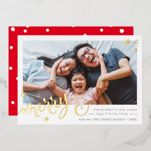 Carte De Vœux En Aluminium FAMILLE PHOTO whimsical mignon calligraphie MERRY 