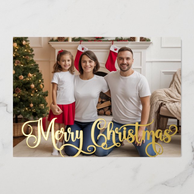 Carte De Vœux En Aluminium Family Festive Photo Foil Holiday, Christmas Card (Recto)