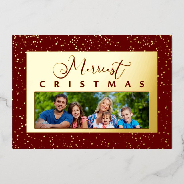 Carte De Vœux En Aluminium Fancy Starts Photo Merriest Christmas Typography (Recto)