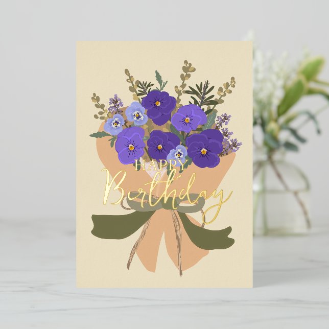 Carte De Vœux En Aluminium February Birth Flower Purple Violets Floral (Debout devant)