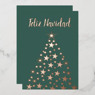 Carte De Vœux En Aluminium Feliz Navidad Christmas Tree Stars Or Rose  
