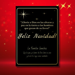 Carte De Vœux En Aluminium Feliz Navidad Or et Noir Luc 2:14 Verset