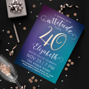 Carte De Vœux En Aluminium Femme élégante quarante ans Typo dégradé turquoise