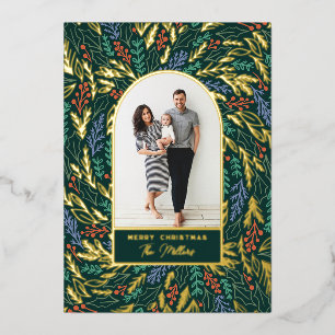 Carte De Vœux En Aluminium Festif coloré Floral Photo Arch Noël