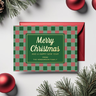 Carte De Vœux En Aluminium Festif Vert Plaid Gold de Noël