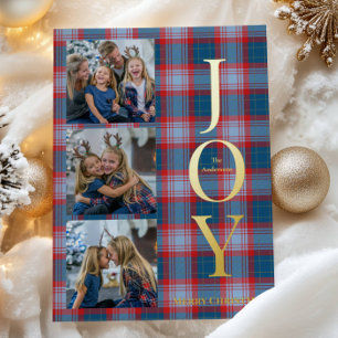 Carte De Vœux En Aluminium Festive Bleu Buffalo Plaid 3 Photos Noël