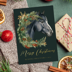 Carte De Vœux En Aluminium Festive Cheval d'aquarelle Noël équestre