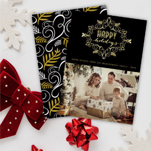 Carte De Vœux En Aluminium Festive d'or vintage Foliage Happy Holidays Photo