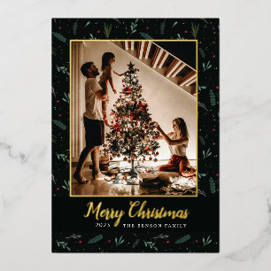 Carte De Vœux En Aluminium Festive Noël Feuilles Berries Photo