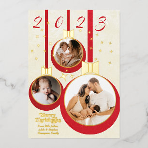 Carte De Vœux En Aluminium Festive Red Our First Christmas 3 Photo Collage