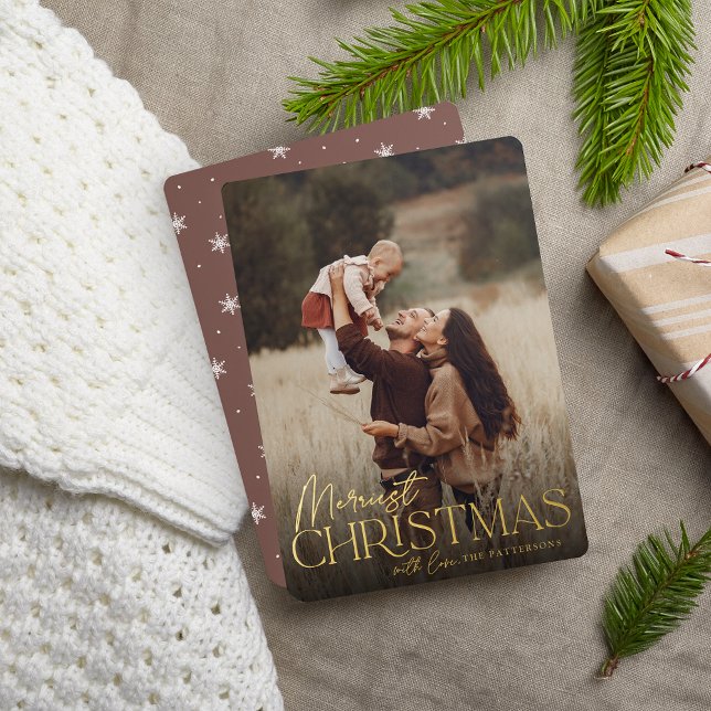 Carte De Vœux En Aluminium Festive Salutation Merriest Noël Vertical Photo (Créateur téléchargé)