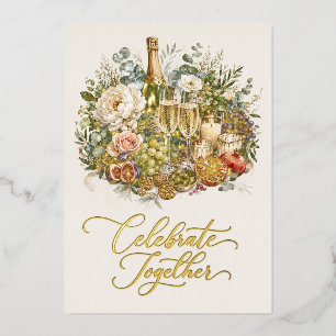 Carte De Vœux En Aluminium Fête de Champagne de Noël en or Élégant Aquarelle