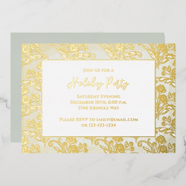 Carte De Vœux En Aluminium Fête de Noël Elégant feuillage Floral Vert (Recto/Verso)