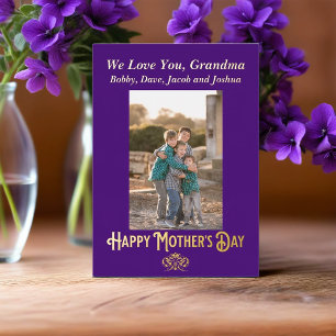 Carte De Vœux En Aluminium Fête des Mères Violet Royal et Or pour Grand-Mère